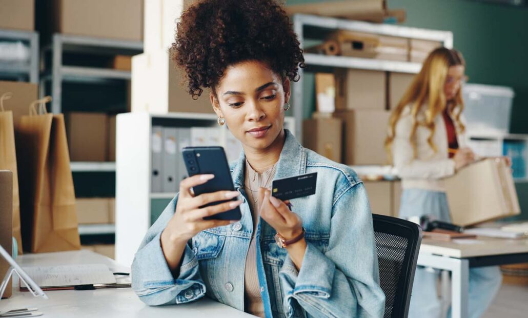 A woman shopping on her phone